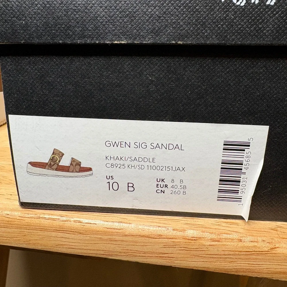 Coach Gwen Signature Sandal Sz 10 Platform Slides Khaki/ Saddle NWOB - Picture 8 of 8